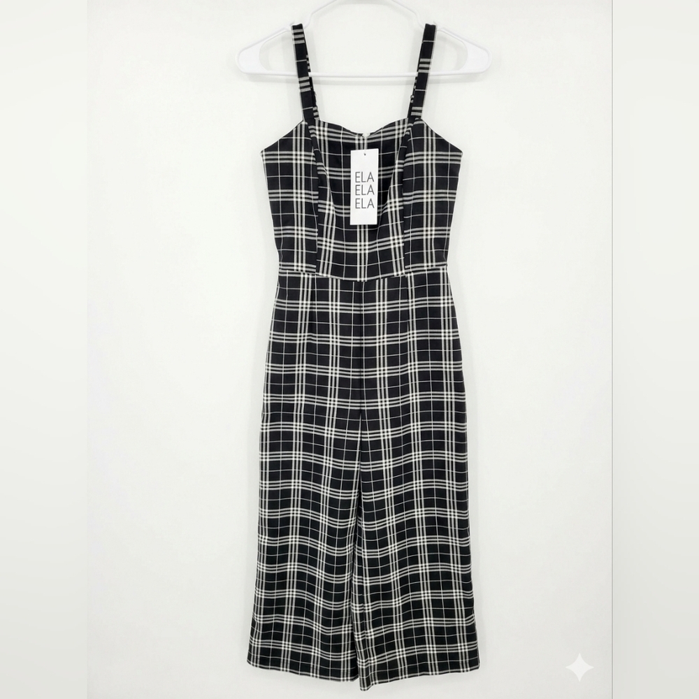 ELA Black and White Plaid Jumpsuit